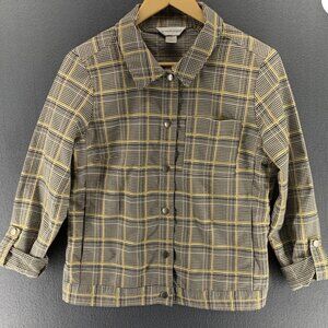 CJ Banks Short Yellow Plaid Button Snap Jacket